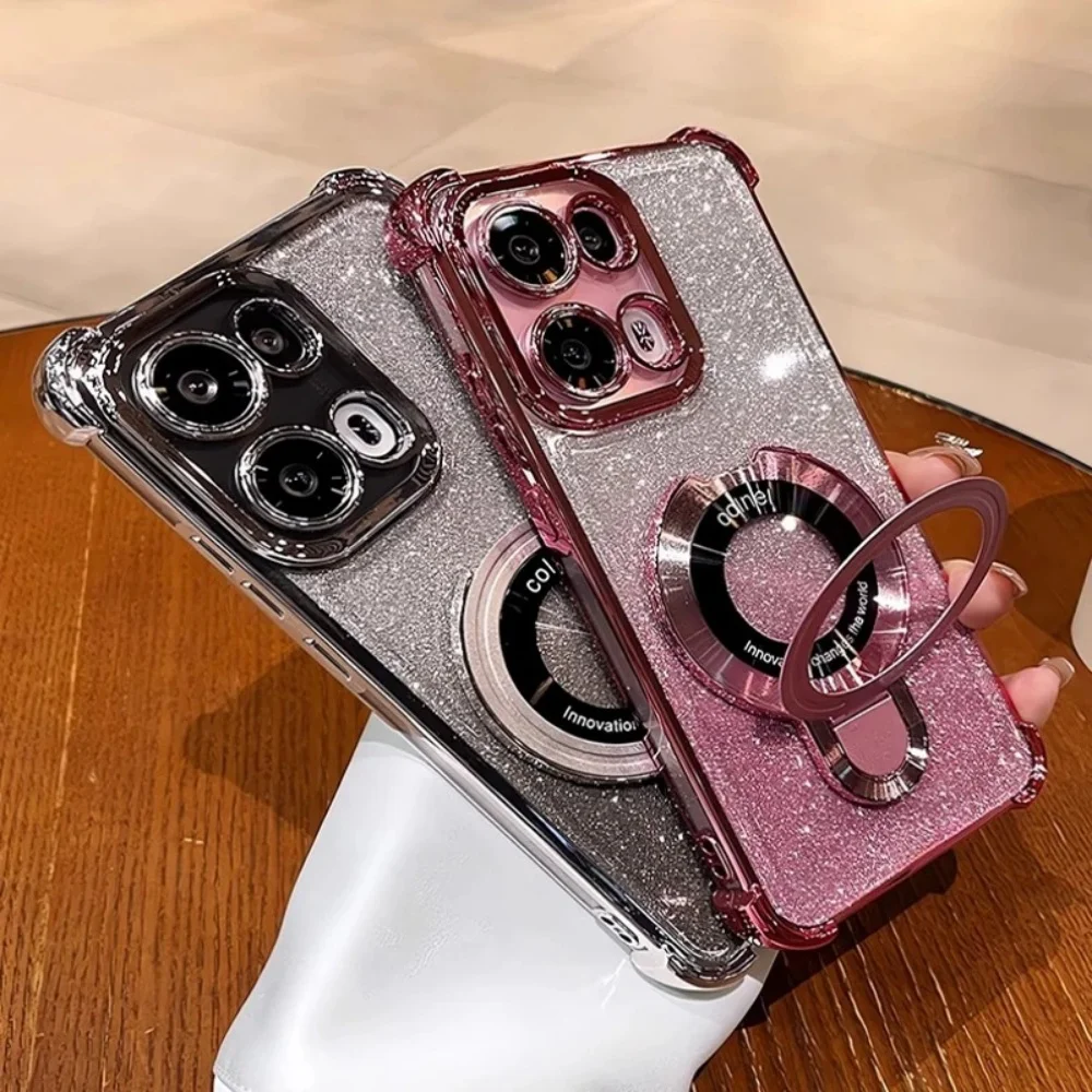 Magnetic Bracket Flash Powder Anti-Drop Silicone Phone Case