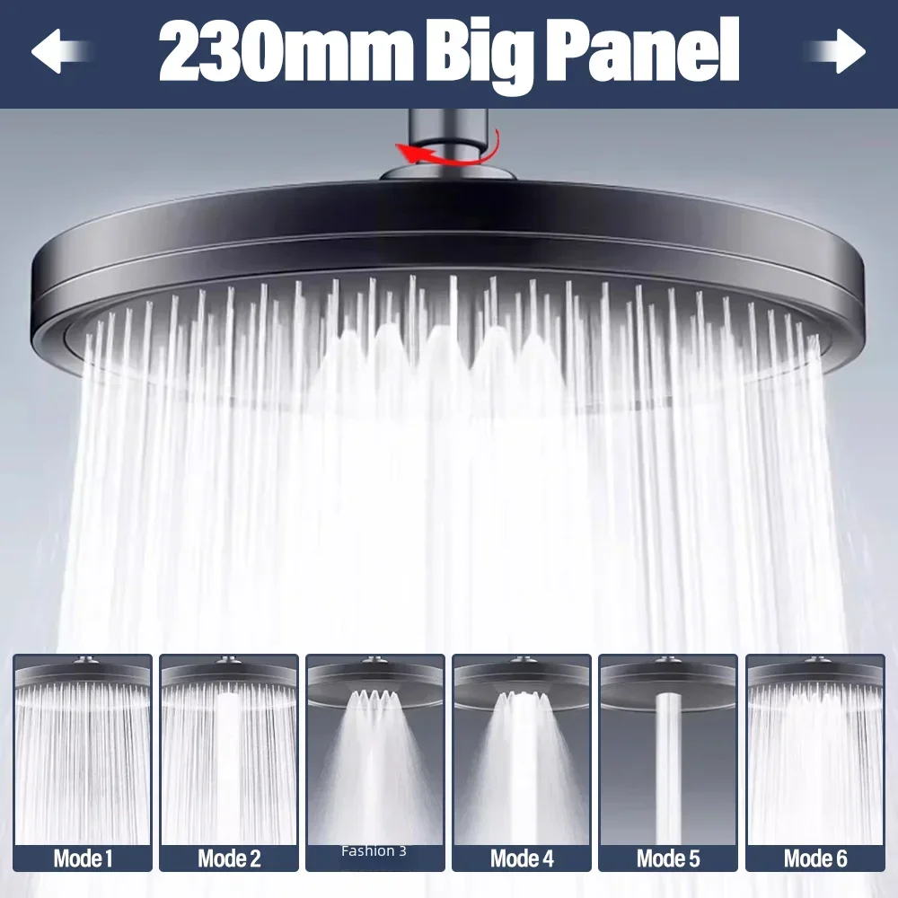 230MMBigPanelRainfallShowerHead6ModesHighPressureShowerheadLargeFlowTopRainShower.jpg