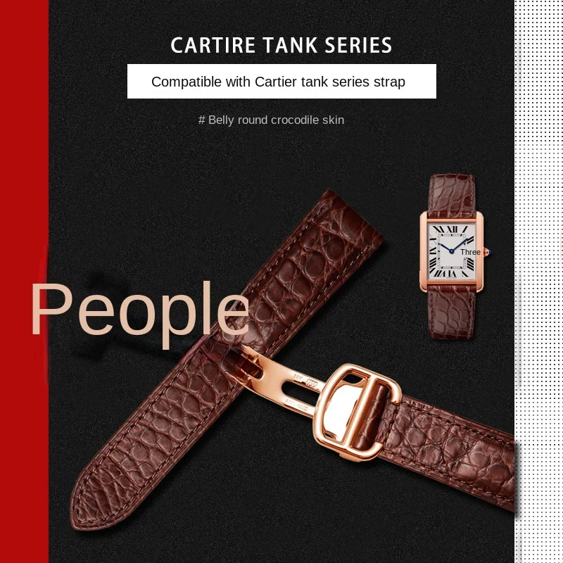 Black Brown blue watchband For Cartier crocodile strap Genuine leather tank Solo key London calibo Men's bracelet 20 22 23 24 25