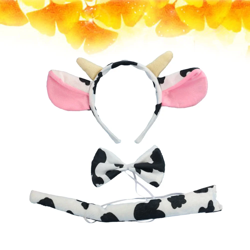 

Cow Headband Set Cute Adorable Ear Bowtie and Tail Costume Accessory for Masquerades Cosplay Costume Party