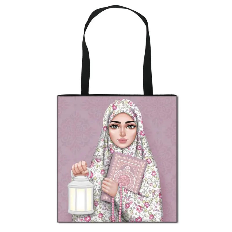 

2022 Unique Design Hijab Face Muslim Painting Square Handbag for Women Shopping Shopper Bags Large Capacity Islamic Gril Totes