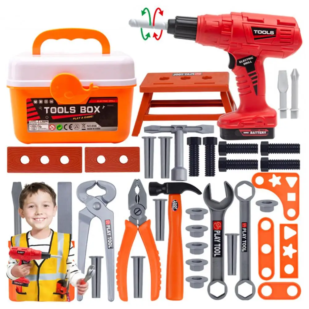 Play House Toys Simulation Large Capacity Toy Storage Interactive Kids Electric Tool Box Set with Chainsaw for Pretend for Boys