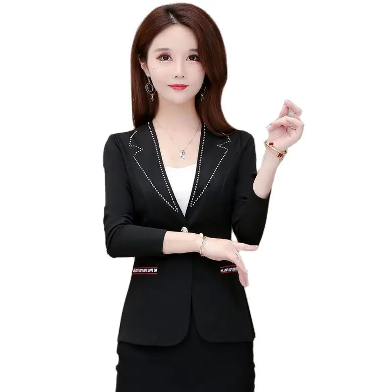 

Spring And Autumn New Suit Ladies' Jacket Slim One Button Long Sleeve Solid Color Collarless Casual Slim Plus Size Jacket Woman