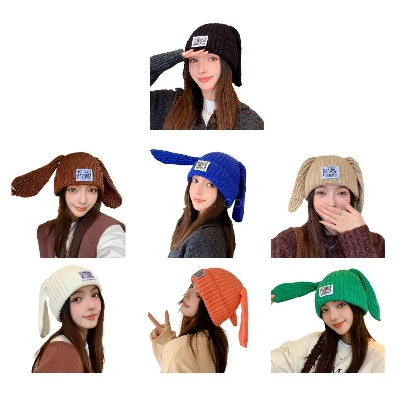 

Шапка с кроличьими ушками, реквизит для фотосессии, новогодняя толстая шапка с героями мультфильмов, вязаная шапка с кроличьими