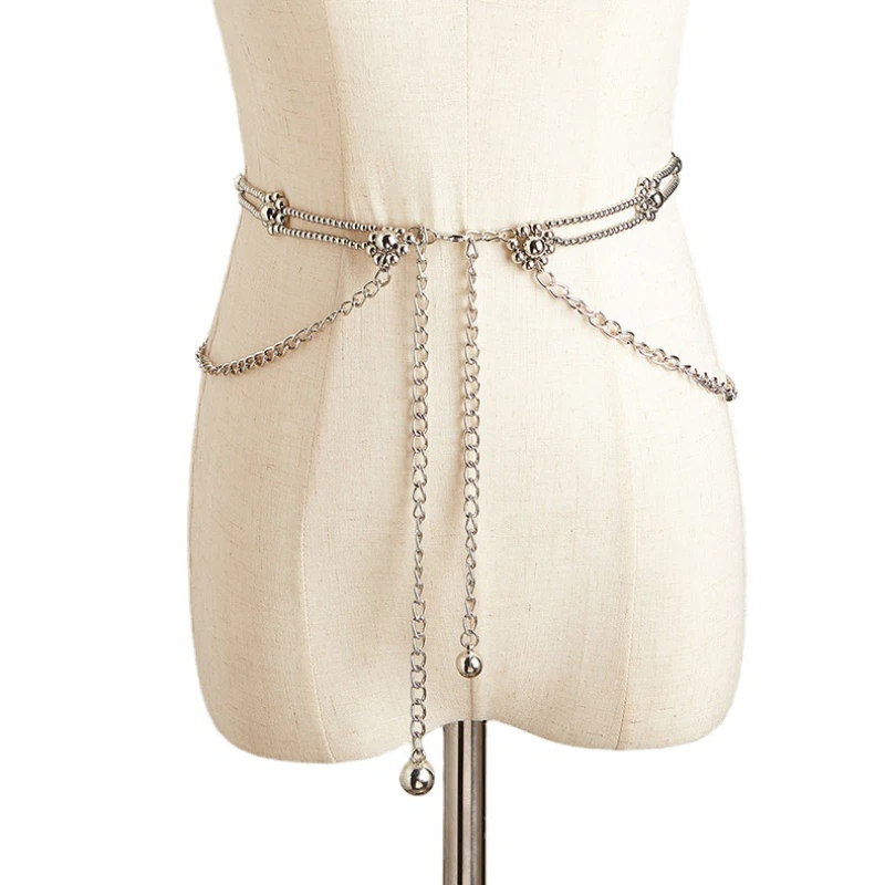 

Vintage Women's Belt Women's Metal Ball Flower Chain Strap Tassel Belt Chain Strap Women's Decorative Metal Body Jewelry