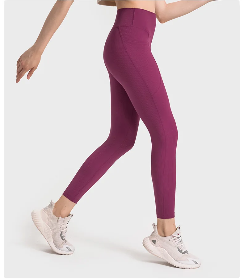 Women's Pants Gym Yoga Fitness Leggings Outdoor Jogging Sport Ribbed Fabric High Waist Lift The Hips Tights Soft Female Legging