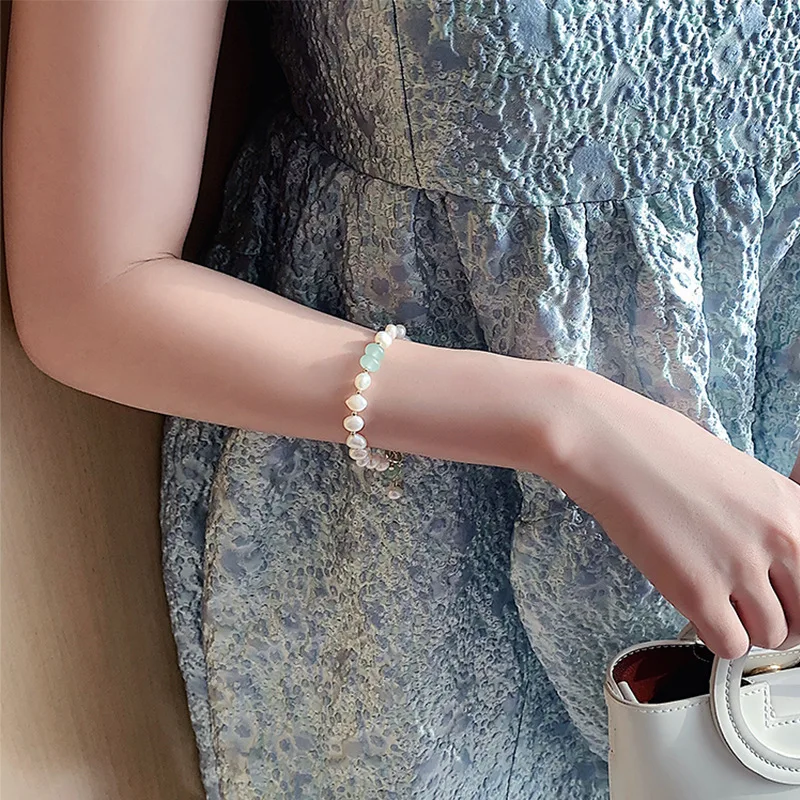 Multilayer Irregular Imitation Pearl Chunky Chain Star Flower Pendant Bracelet For Women