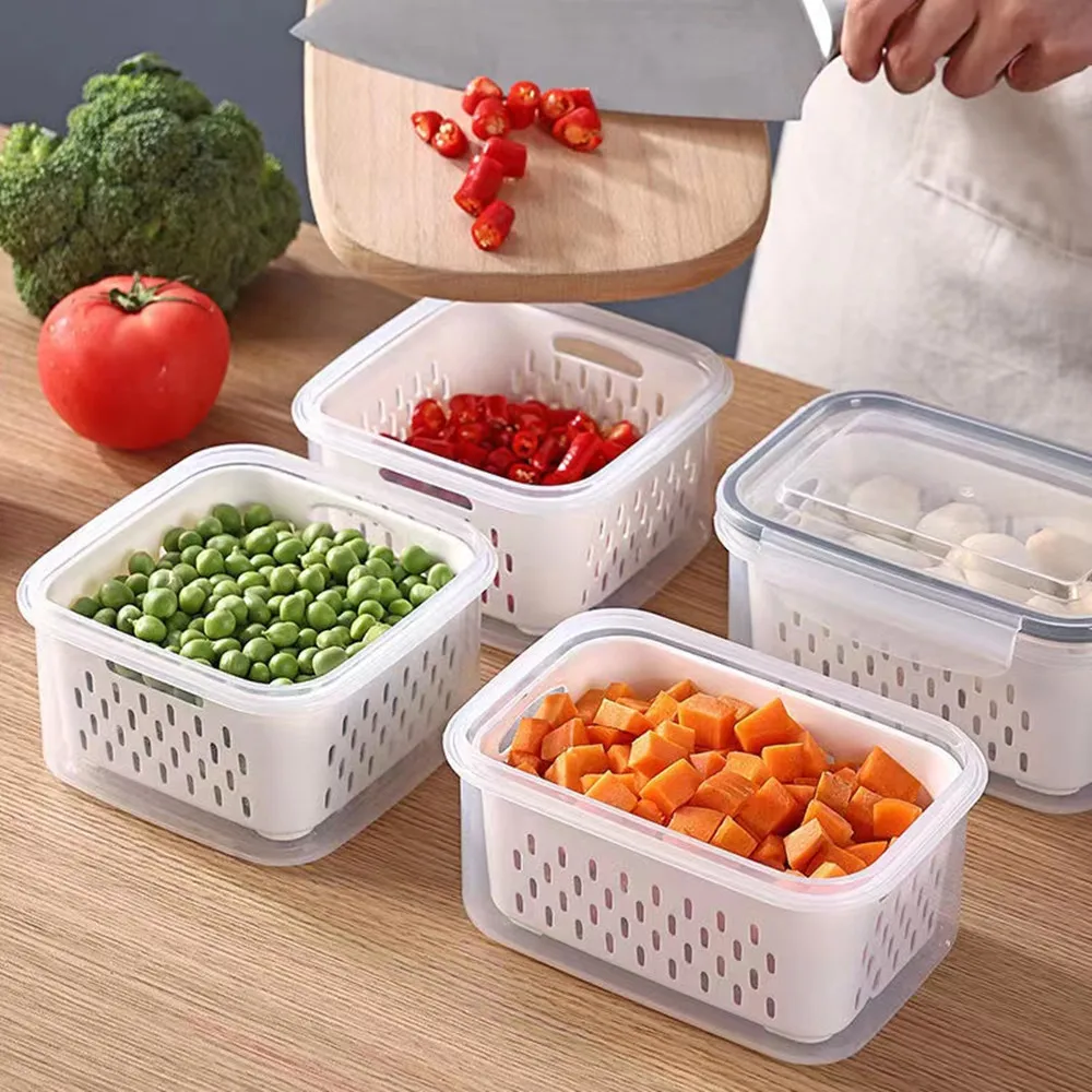 Refrigerator Food Storage Containers With Drainer Kitchen Vegetable Fruit  Fresh Storage Box With Lid Fridge Stackable Organizer - Bottles,jars &  Boxes - AliExpress