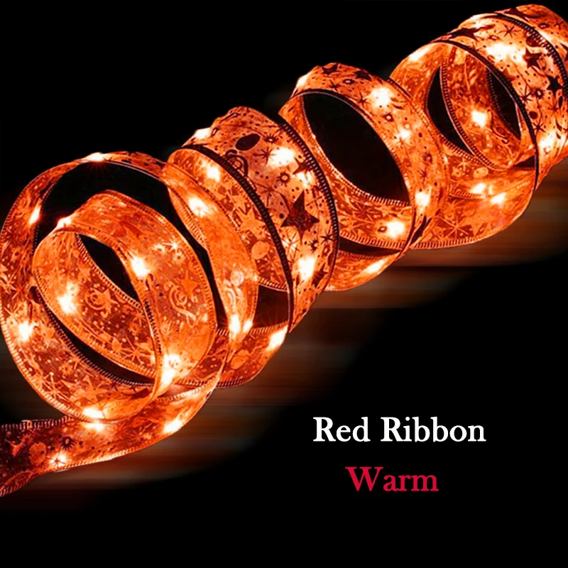 thumbnail image 1 of Guirnalda de luces LED con cinta navideña, adornos para árbol de Navidad para bodas, lazos de bricolaje, cadena de luces, Navidad, Año Nuevo 2024, 1 of 5