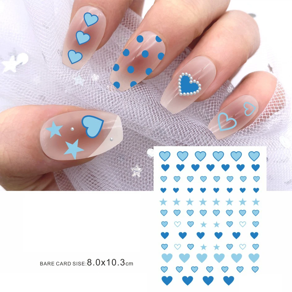 

RIZZNAIL, синие звезды, в форме сердца, классический дизайн, самоклеящиеся наклейки, простые украшения «сделай сам», инструменты для дизайна ногтей, наклейки с тиснением