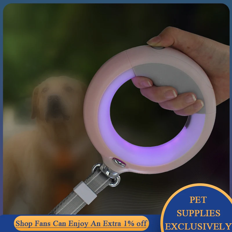 Dog Leash with Flashlight Automatic Retractable Nylon Roulette Tow Rope