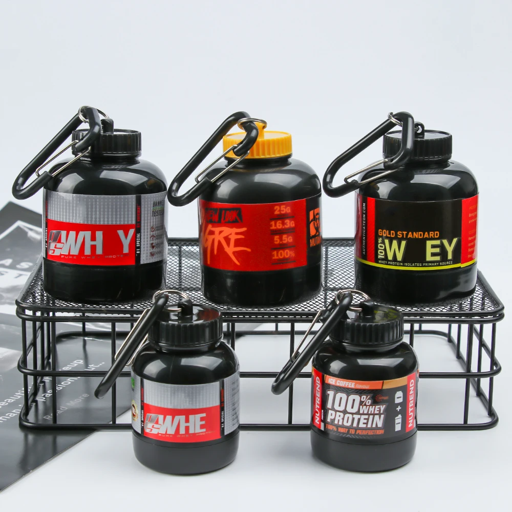 Portable Protein Powder Bottle With Keychain Medicine Holder Sport