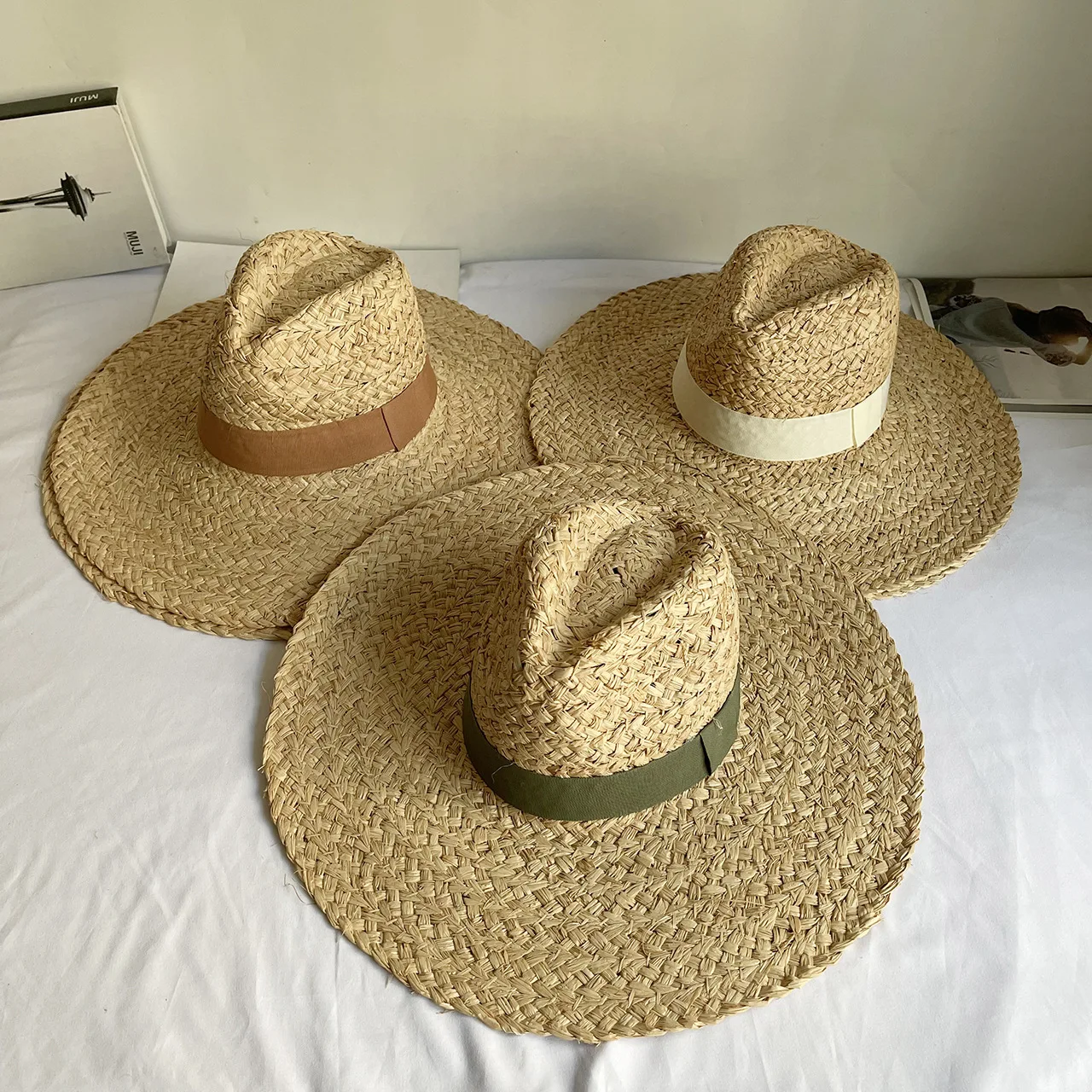 Large brim Jazz top Raffite straw hat Women's English retro