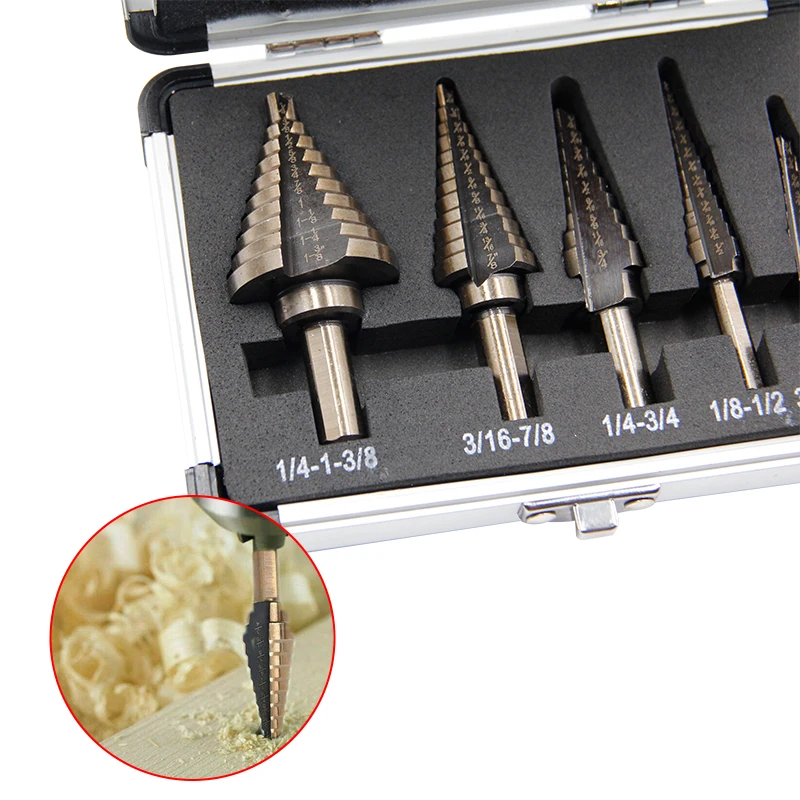 British style roasted yellow step drill triangular straight groove blacken pagoda drill aluminum box Power tool drill accessory 5