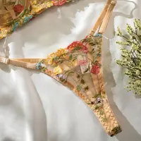 Ensemble de lingerie brodée florale, soutien-gorge sans fil transparent, soutien-gorge Boho, culotte sexy, 2 pièces 3