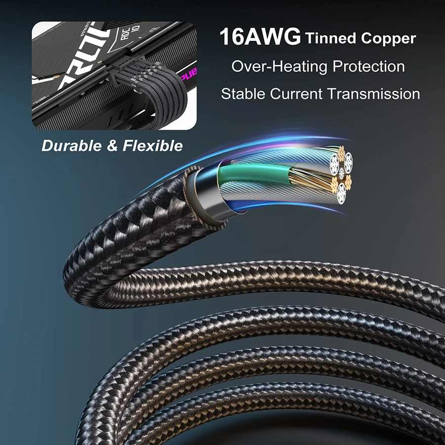 TEUCER 730mm PCI-e 5.0 GPU Cable 12+4 Pin 12VHPWR ATX 3.0 Modular Power Cable fo