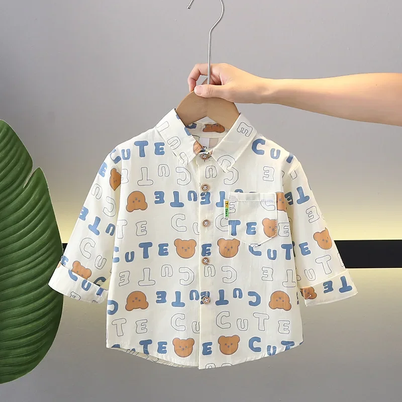 Spring Summer Plaid Shirt for Boys a Class Cotton Breathable Casual Long Sleeve Turn-down Collar Children's Open Cardigan