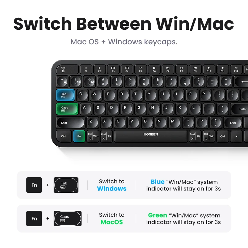 Ugreen-teclado Bluetooth sem Fio Russo Coreano Inglês Keycaps para Laptop Macbook Ipad pc Tablet 2.4ghz - Imagem 3