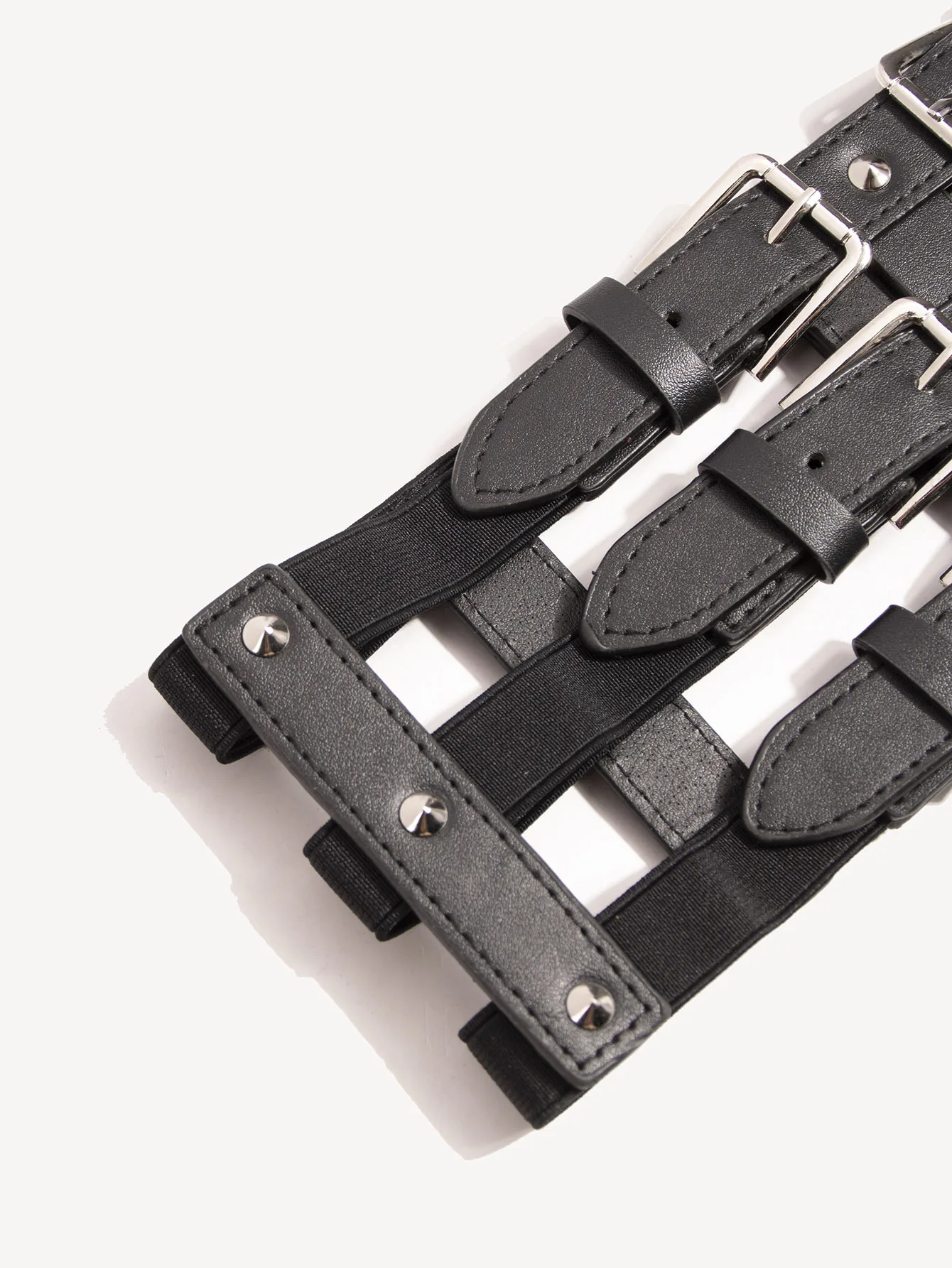 Neuer elastischer breiter Bund mit dreireihiger Schnalle, vielseitig einsetzbar im Punk-Stil, dunkler Stil, grenzüberschreitende Damen im europäischen und amerikanischen Stil – Detail 3