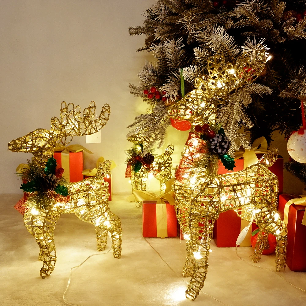 Reno navideño grande y brillante para exteriores, decoración navideña,  Maison 2024, luz LED de alce para decoración del hogar con decoración de  pino - AliExpress, image size:1000x1000