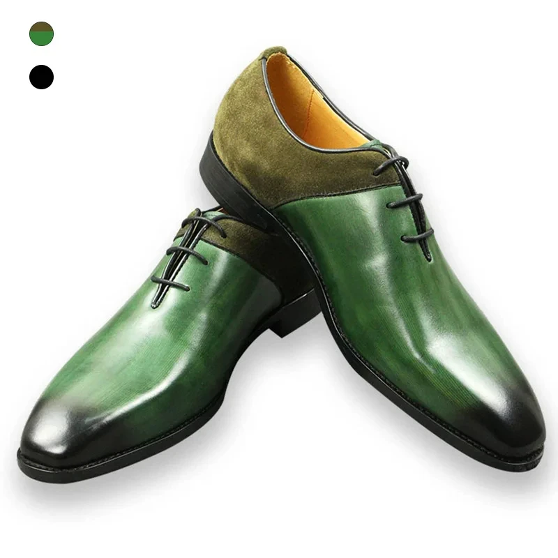 Green Classic Men Shoes Leather Formal Casual Wedding Party Lace Up Oxfords Big Size Suede and Split Leather Footwear For Males