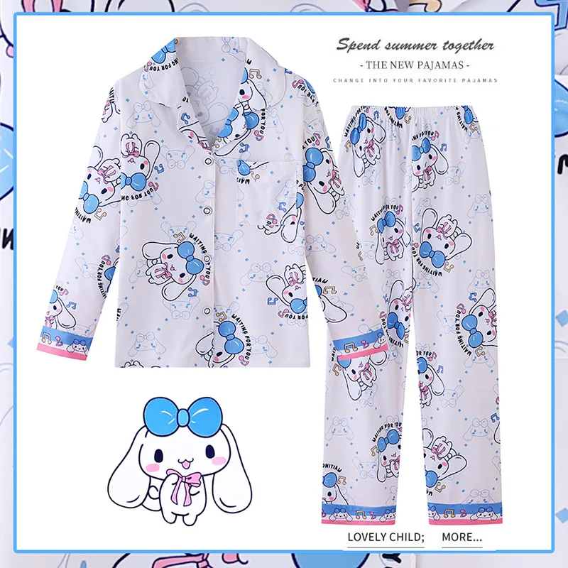 

Sanrio Cinnamoroll Kuromi My Melody Children Long Sleeve Pajamas Cute Girl Cartoon Student Spring Autumn Warm Cotton Pajamas