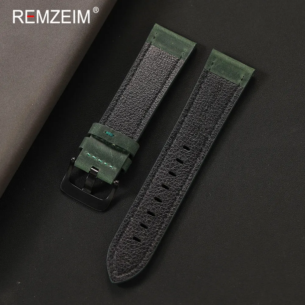 Luxury Matte Leather Watch Band with Black Buckle - Men's Replacement Strap