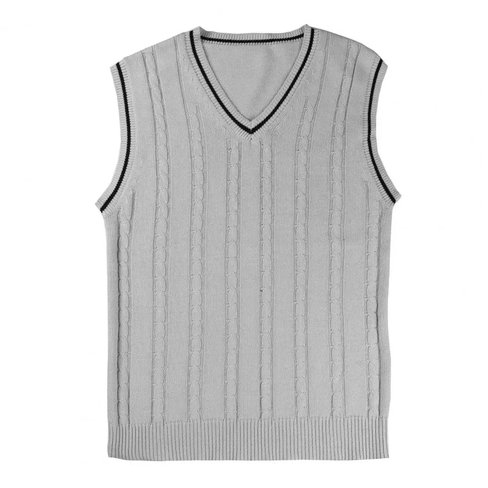 Sweater Vest Men V Neck Knitted Slim Fit Mid Length Thickened Retro