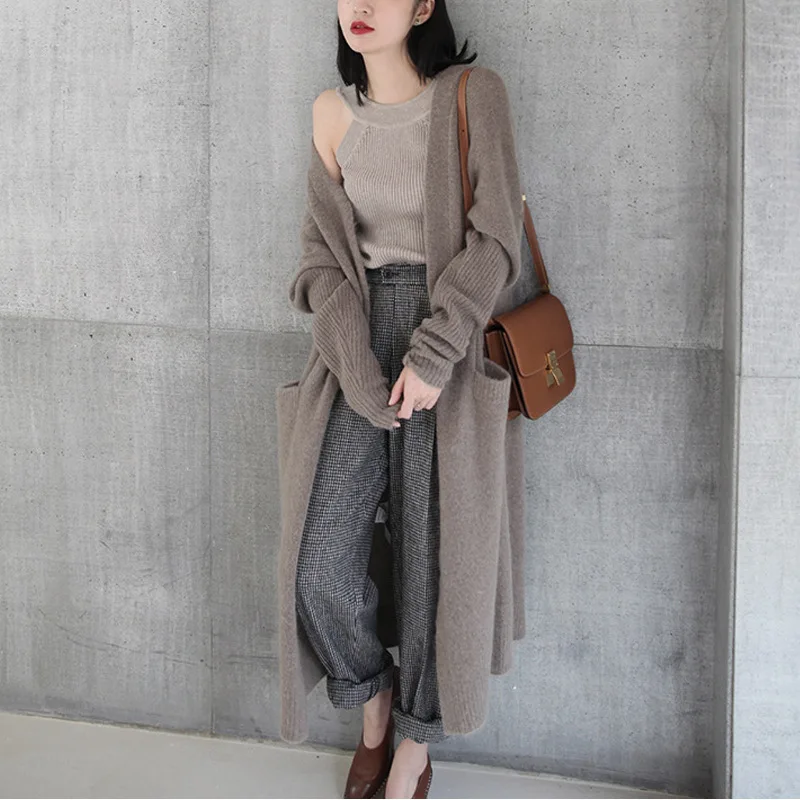 

2022 Knitted Cardigan Jacket Women's New Spring and Autumn Thin Section Loose Fashion Lazy Wind Mid-Length Sweater