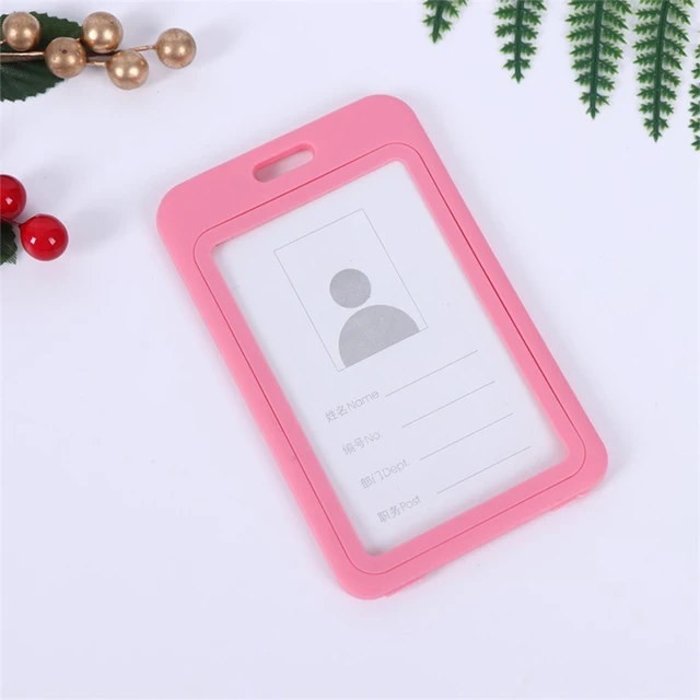 Cheap Transparent Credential Badge Holder Lanyard for Business Meeting Visiting Hang Pass Tag ID Card Candy Color Protector Case V-Pink