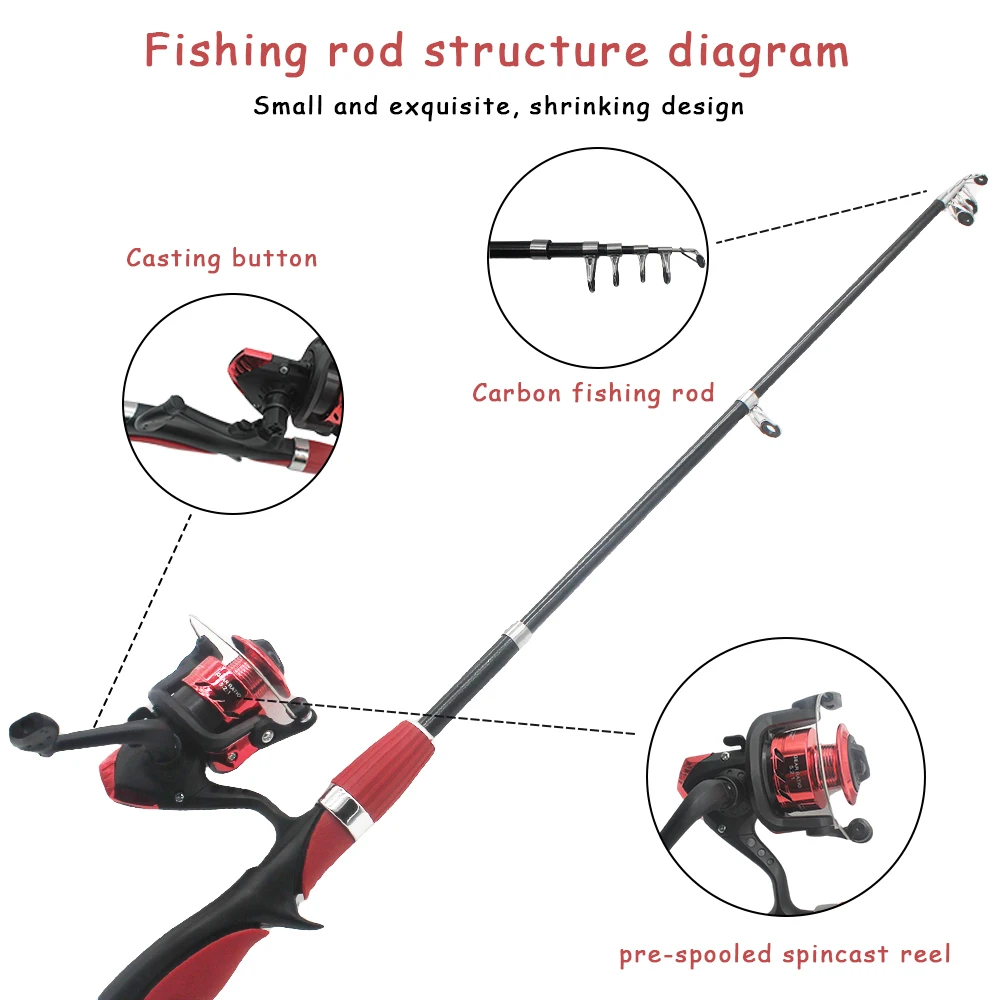 Description Picture 5 of itemKids Fishing Pole Set Fishing Rod For Children Child Telescopic Fishing Rods With Spinning Reel Baits Hook Saltwater Freshwater