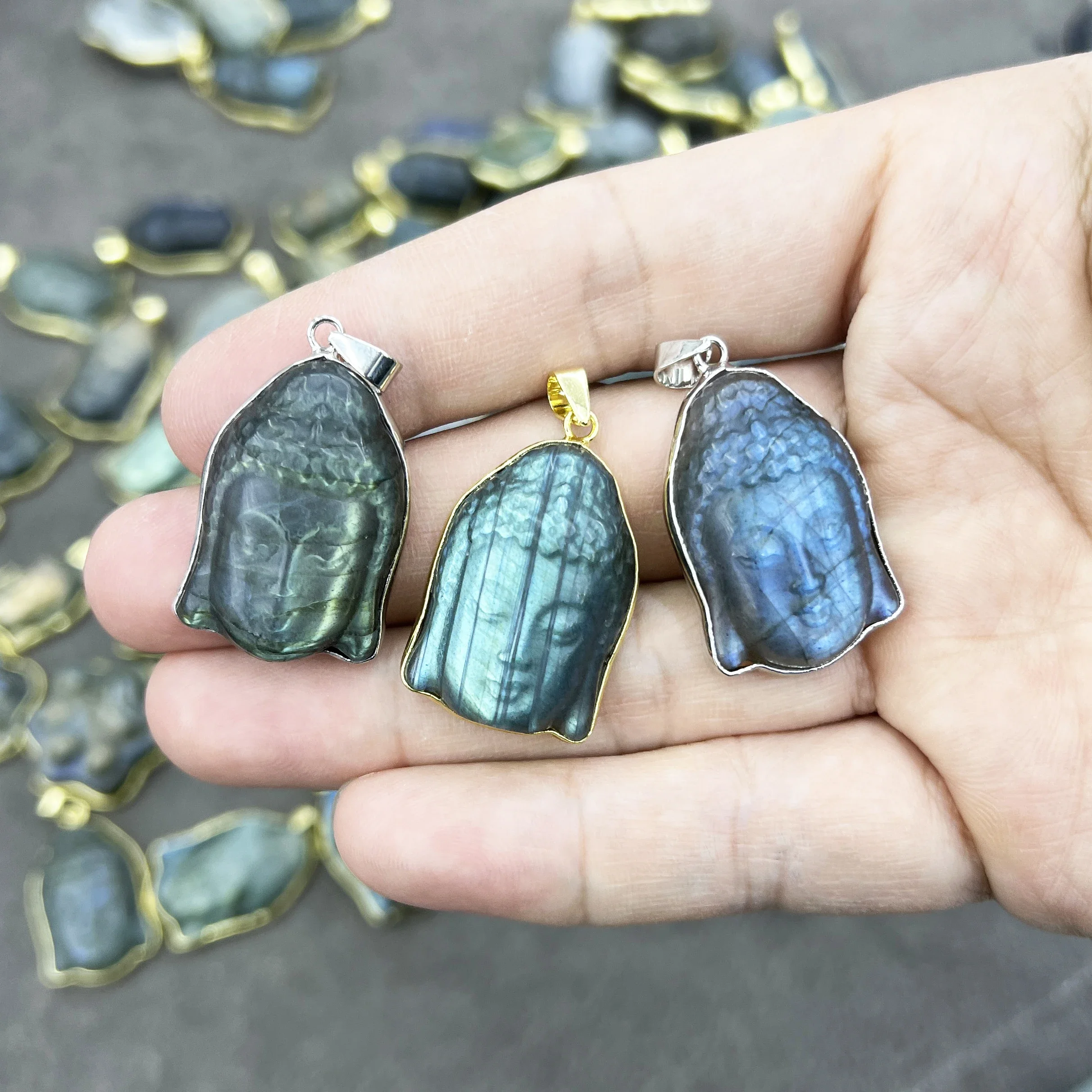 Natural Labradorite Buddha Pendant, Crystal Laugh Buddha Carving, Buddhist Gift, Buddhism Amulet, Zen Stone Necklace Making 3