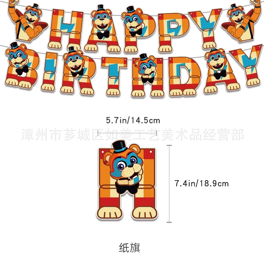 1set Five Night Fred Balloons FNAF Cake Topper Game Toy Fazbear Foxy Bear  Bonnie Happy Birthday Banner Flag Party Decorations