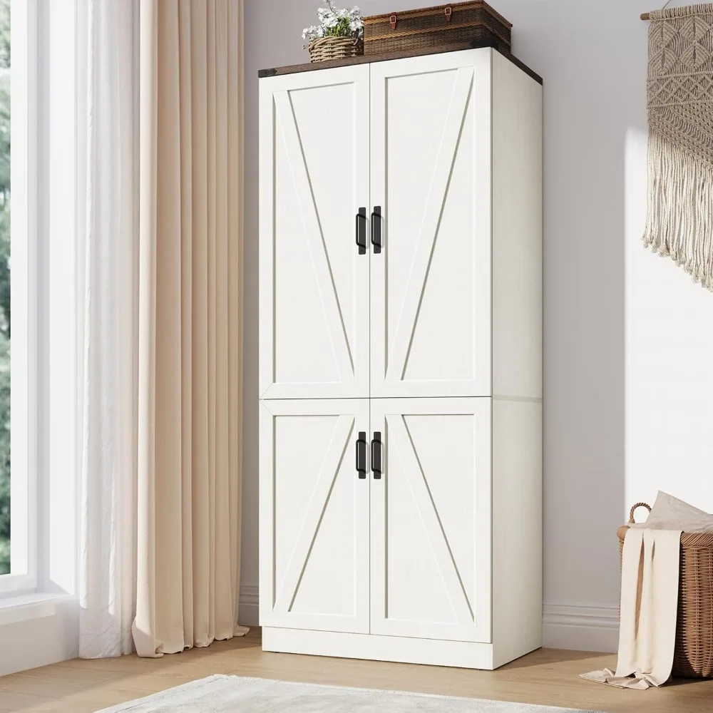 75" Tall Farmhouse 2 Doors Armoire Wardrobe Closet with LED,Freestanding Closet Wardrobe Cabinet for Bedroom with Hanging Rod 3