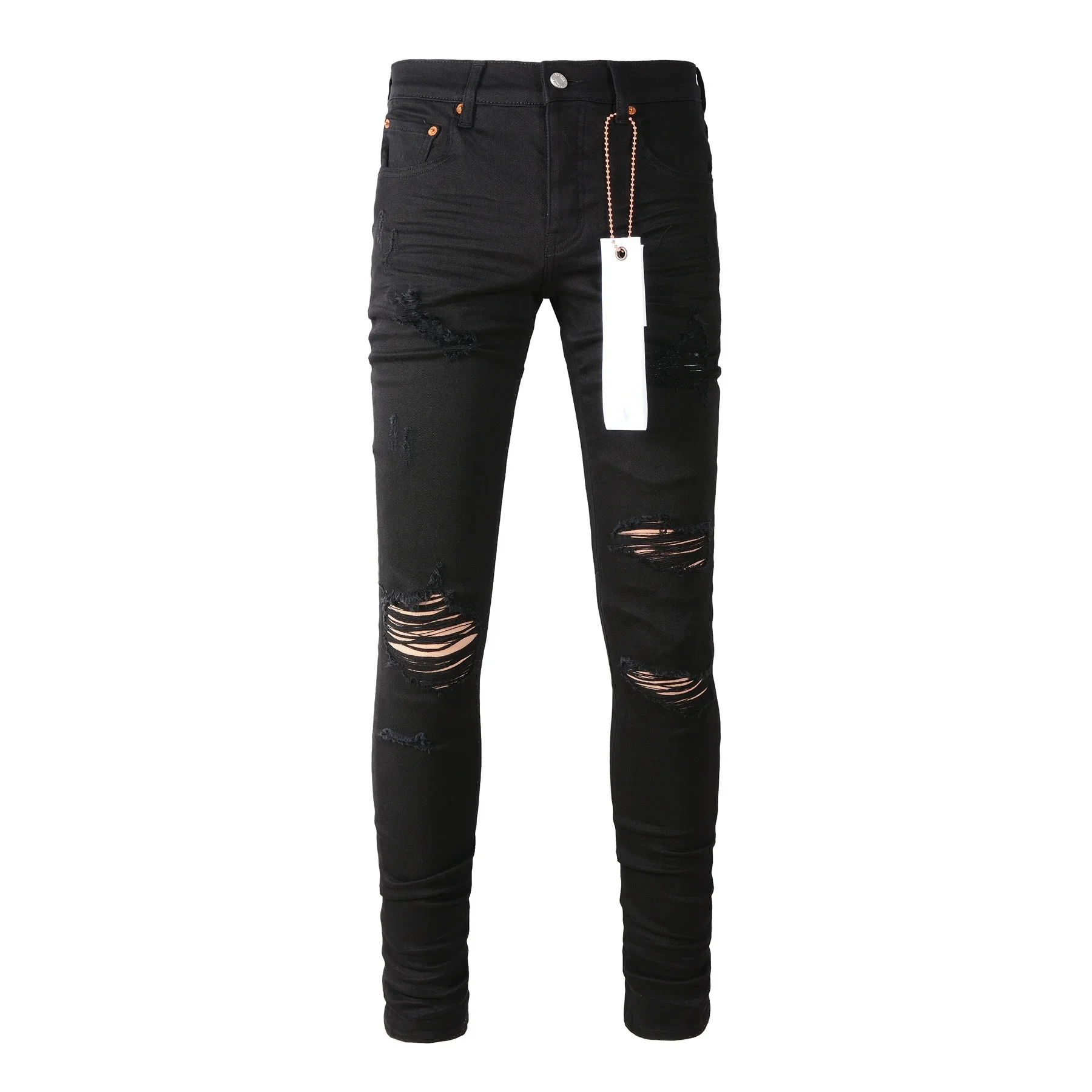 Fashion Purples jeans Men with high street black brand pleats top quality Hole Ripped Repair Low Rise Elastic Skinny Denim pants