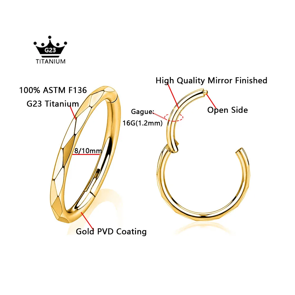 ASTM F136 G23 Titanium Moon Helix Septum Piercing Daith Conch Hoop Hinged Earring Clicker Segment Nose Ring 16G nose rings,piercing jewelry,body piercing earrings,ear piercing jewelry,metal jewelry,hoop earrings,body piercing jewelry,body jewelry