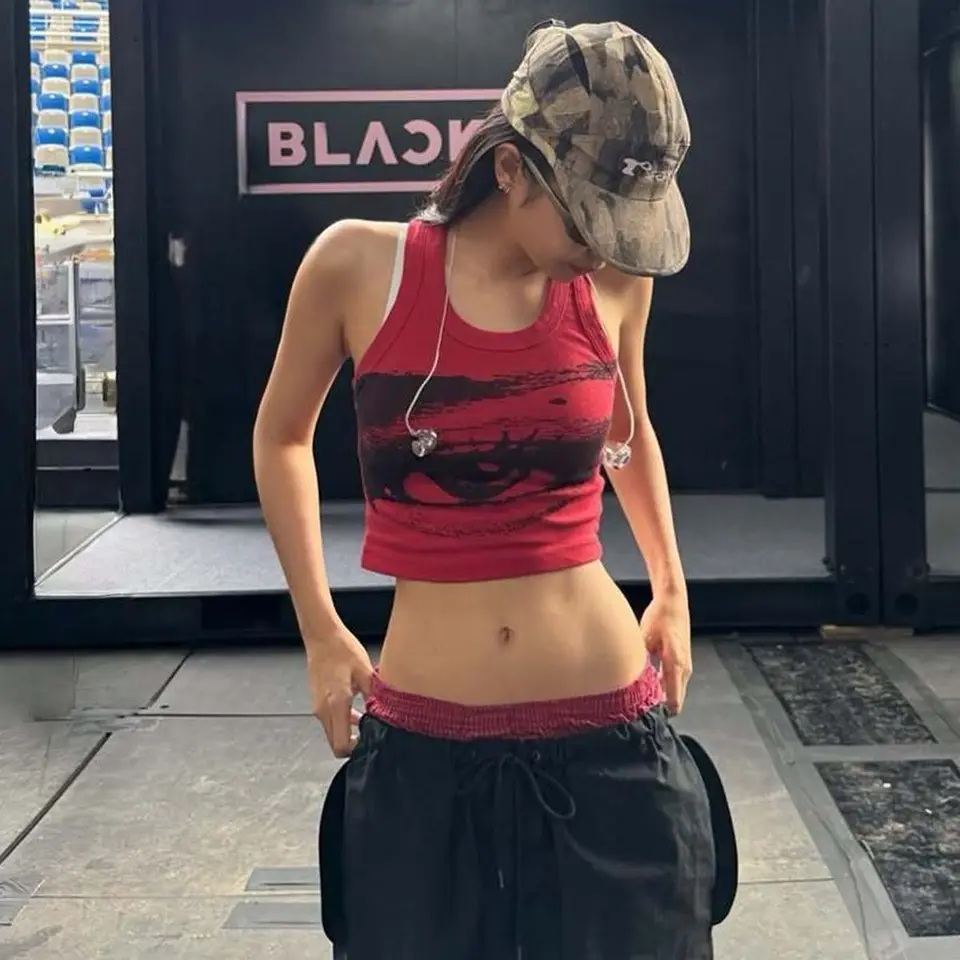 Jennie Ruby Eye tanktop Sサイズ Kpop Jennie Same Style Tops Red Tank Top Summer Y2k Punk