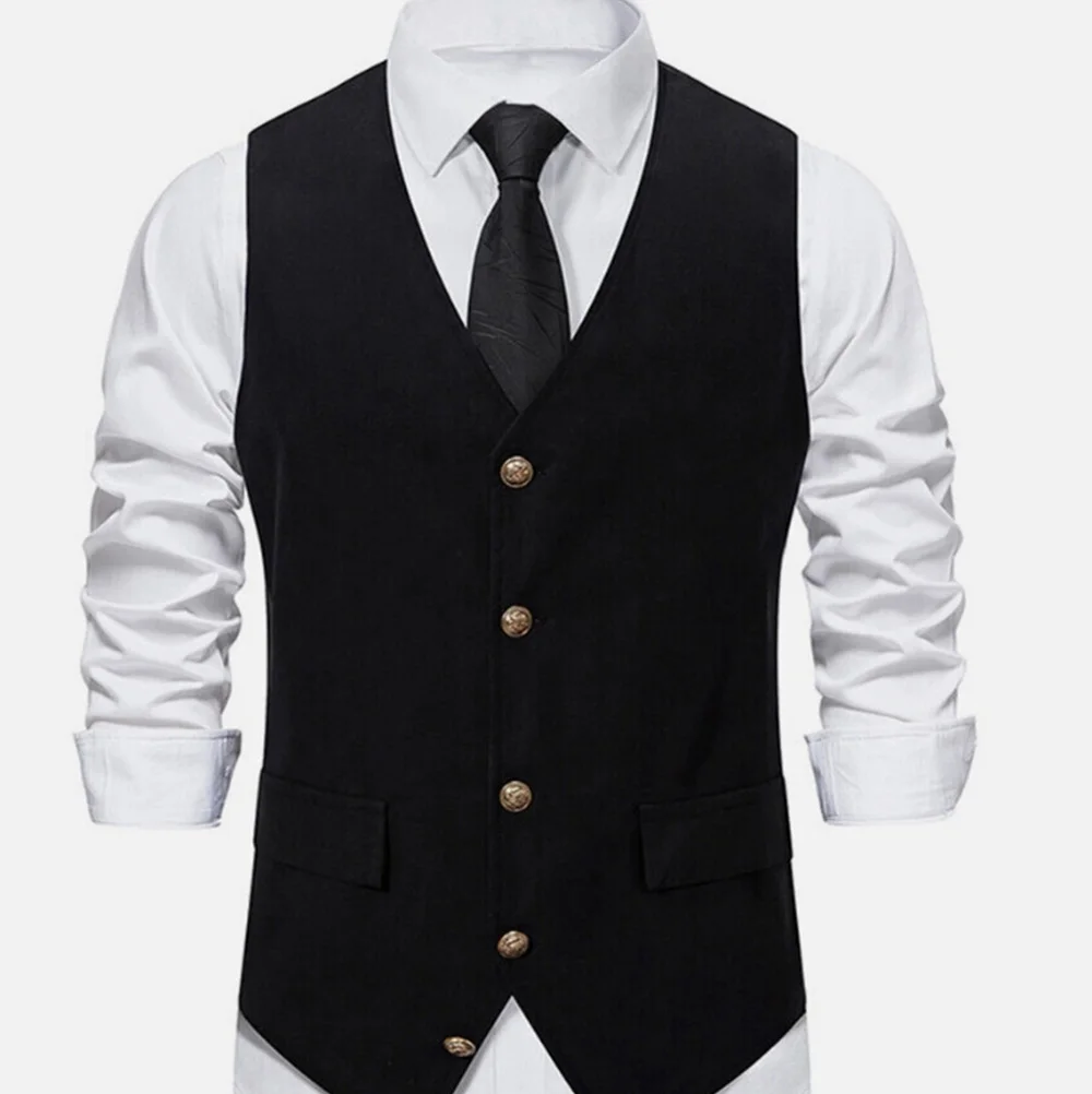 Cotton Vest For Men Formal Suit Male Jackets Work Wear Steampunk Men's Clothing Suits Gilet Casual Party Waistcoat  Weste