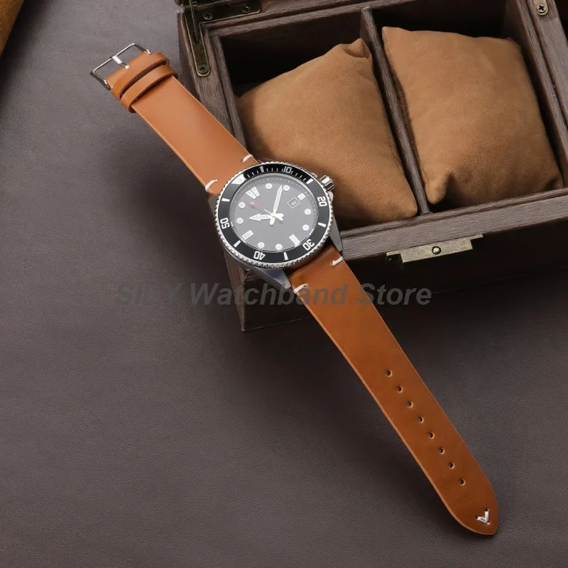 Handmade Retro Oil Wax Leather Watch Strap – Quick Release Bracelet Belt