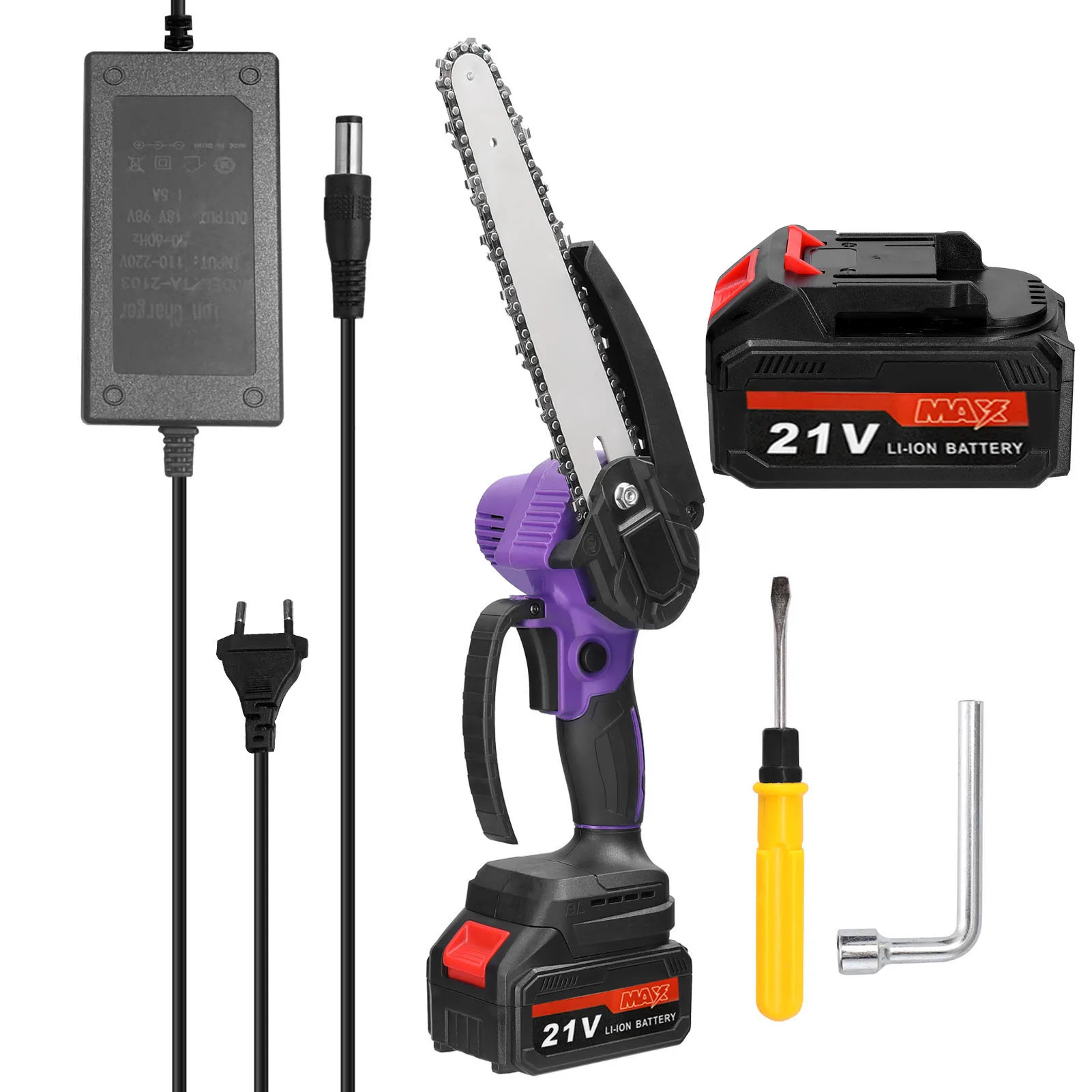 

21V Portable 8inch Electric Pruning Saw Rechargeable chainsaws Wood Spliting Chainsaw Woodworking Tool for Orchard Branch Clip