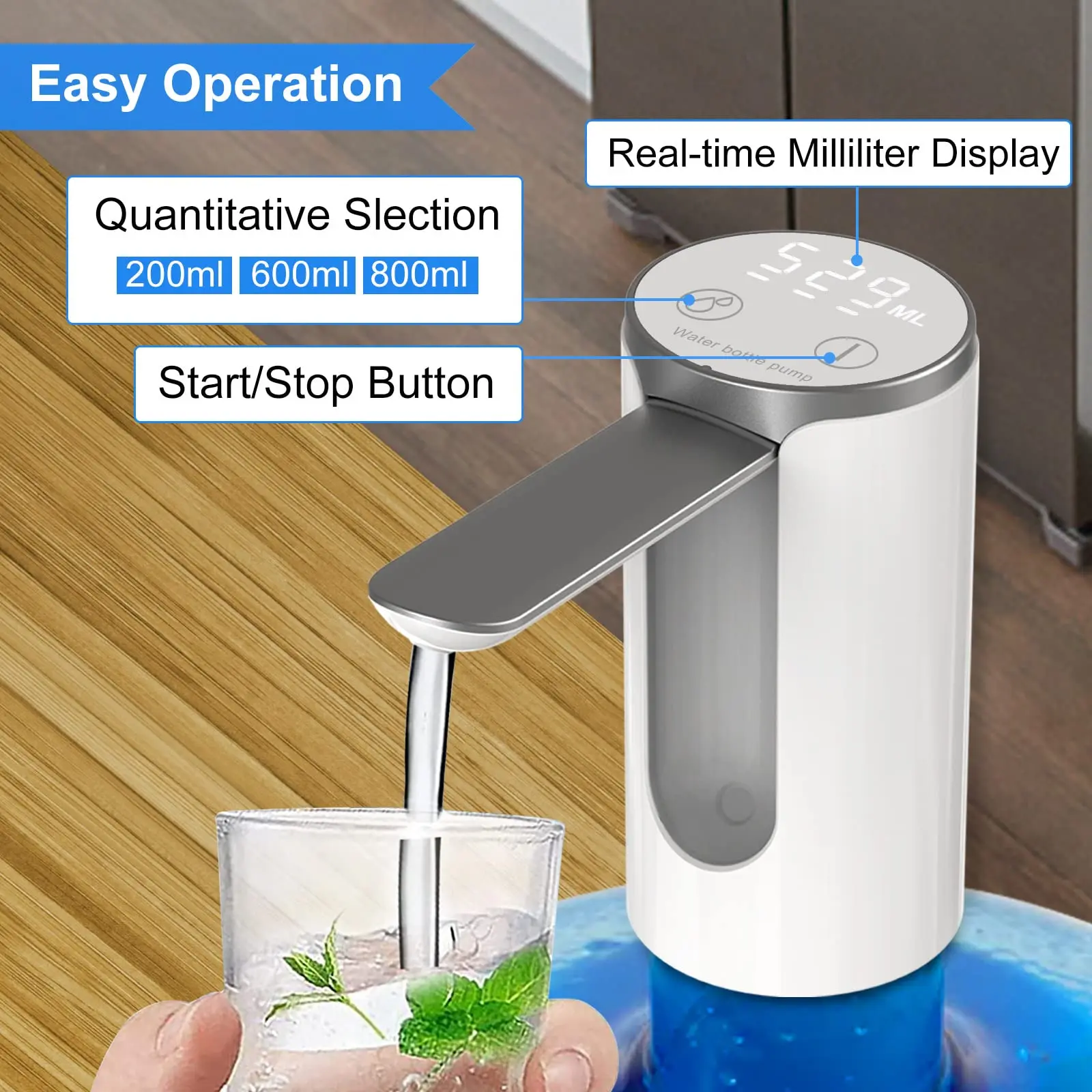 LED Display Water Dispenser Touch Button 3 Quantitative Settings Drinking Water Pump Type C Charging Foldable Dispenser water dispenser