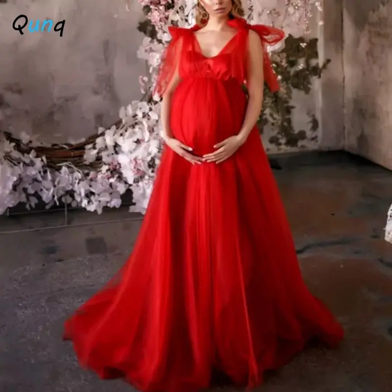 

Qunq Spring Summer New Pregnancy Clothes Women Solid V Neck Sleeveless Mesh Hight Waist Loose Dress Casual Maternity Dresses