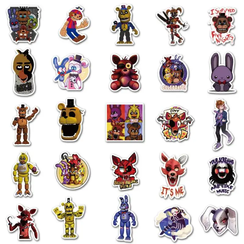 50Pcs/lot Anime Five Nights Freddy Stickers for Laptop Skateboard Cartoon  Sticker Luggage Children's Gift Fnaf