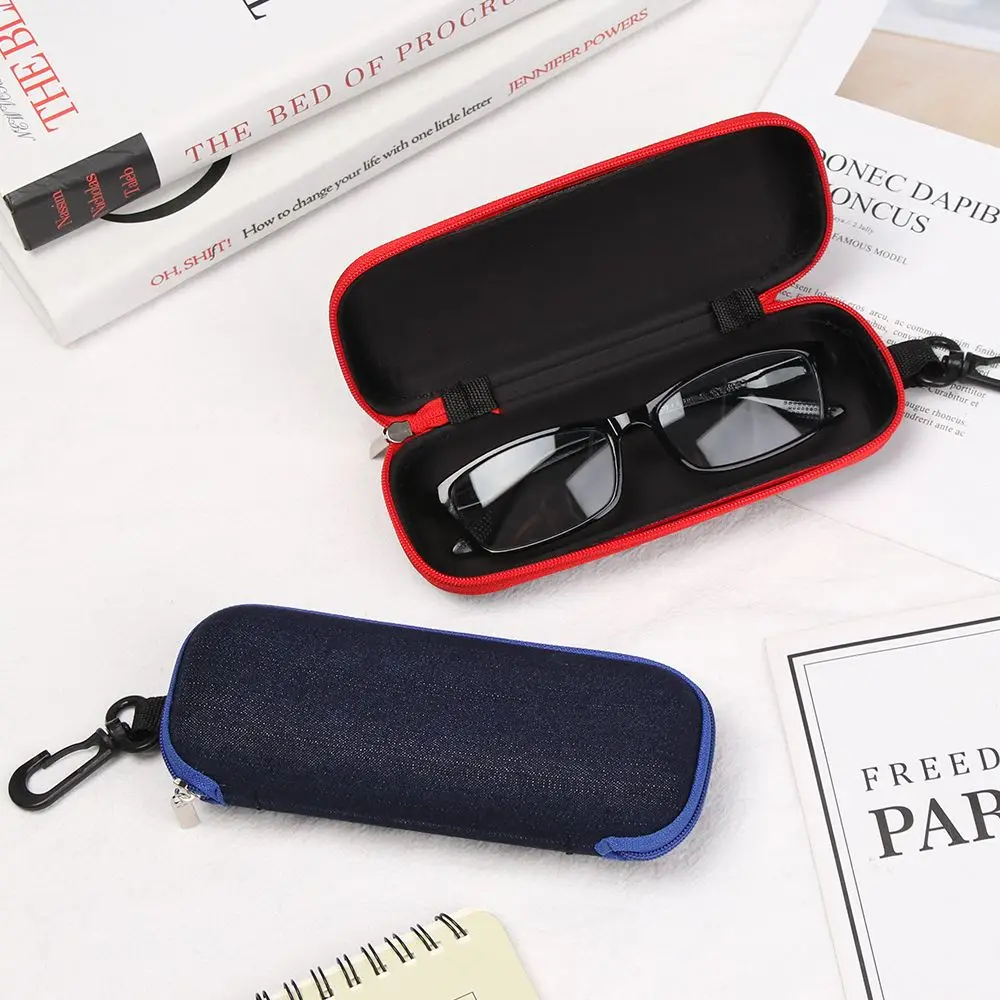 Glasses Case Denim Fabric Glasses Box Zipper Sunglasses Protection Container Eyeglasses Case Travel Reading Glasses Carry Bag 1PC