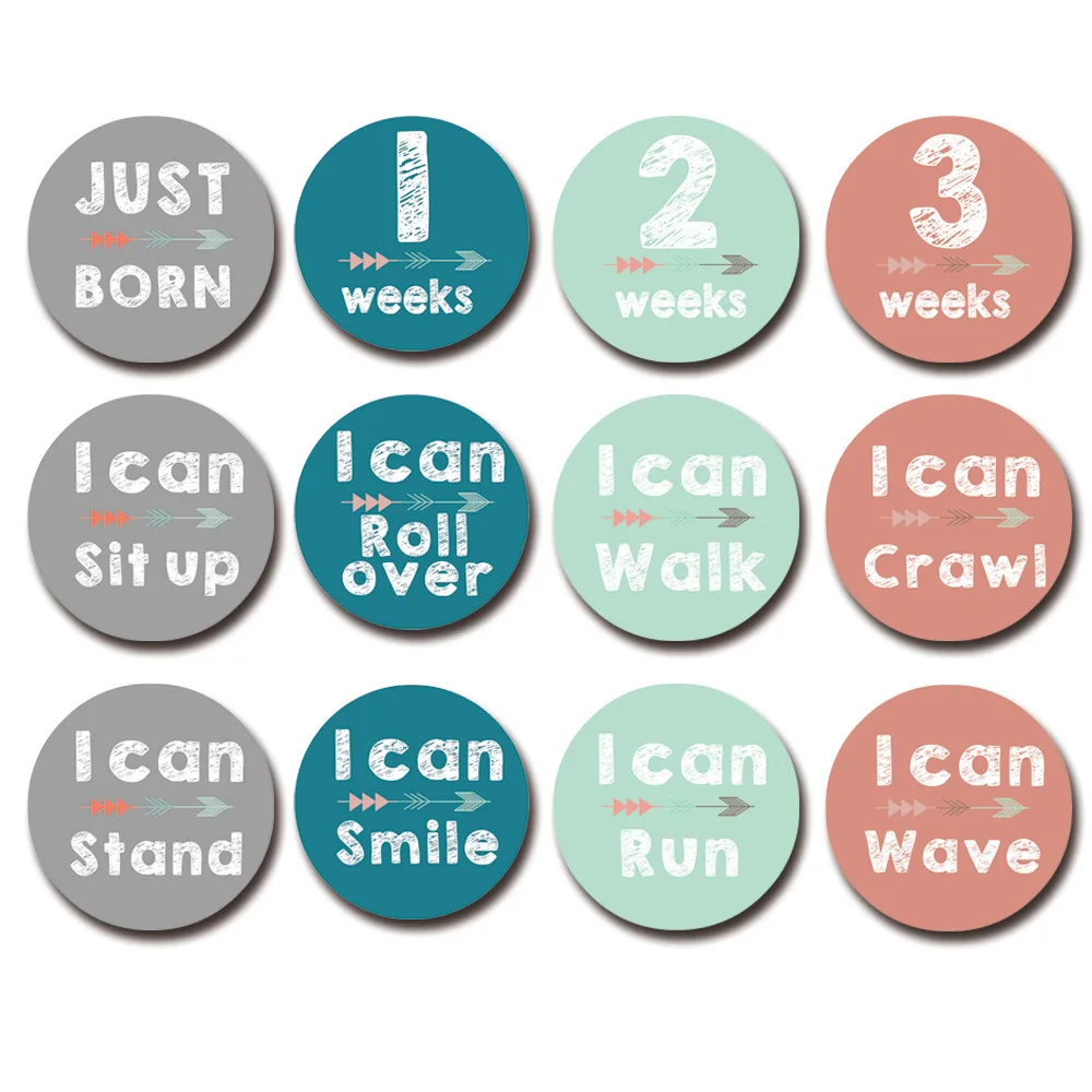 12 Pieces/set of Baby Stickers Newborn Growth Photos Photography Props Memory Records Milestone Stickers Circular Month Stickers