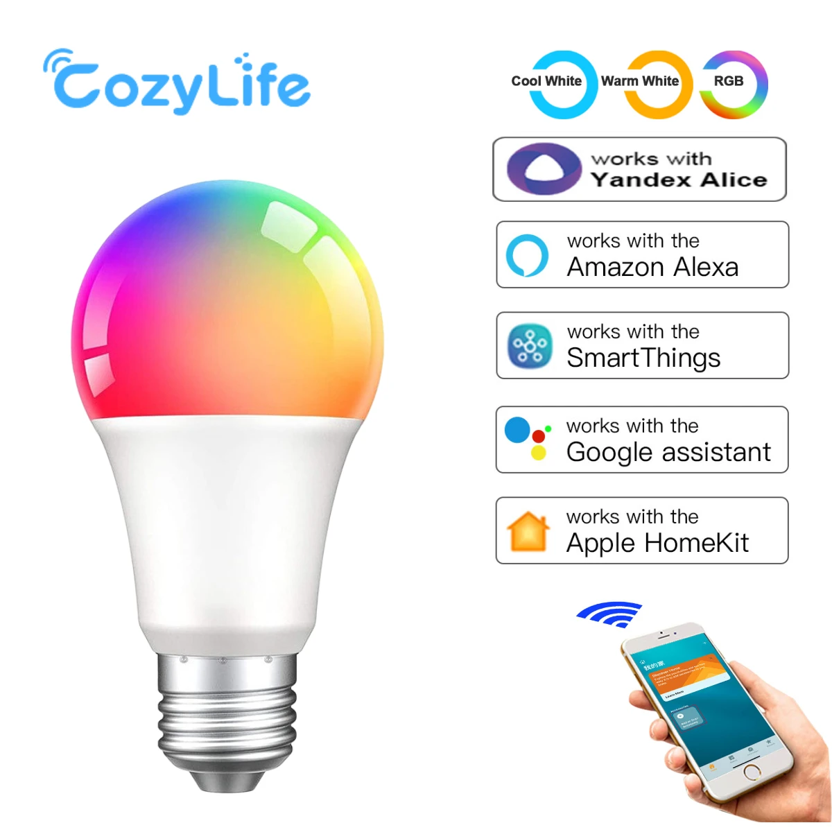 Homekit Dimmable Led Light Bulb 9w E27 Wifi Smart Timer Lamp Rgb+cw+ww