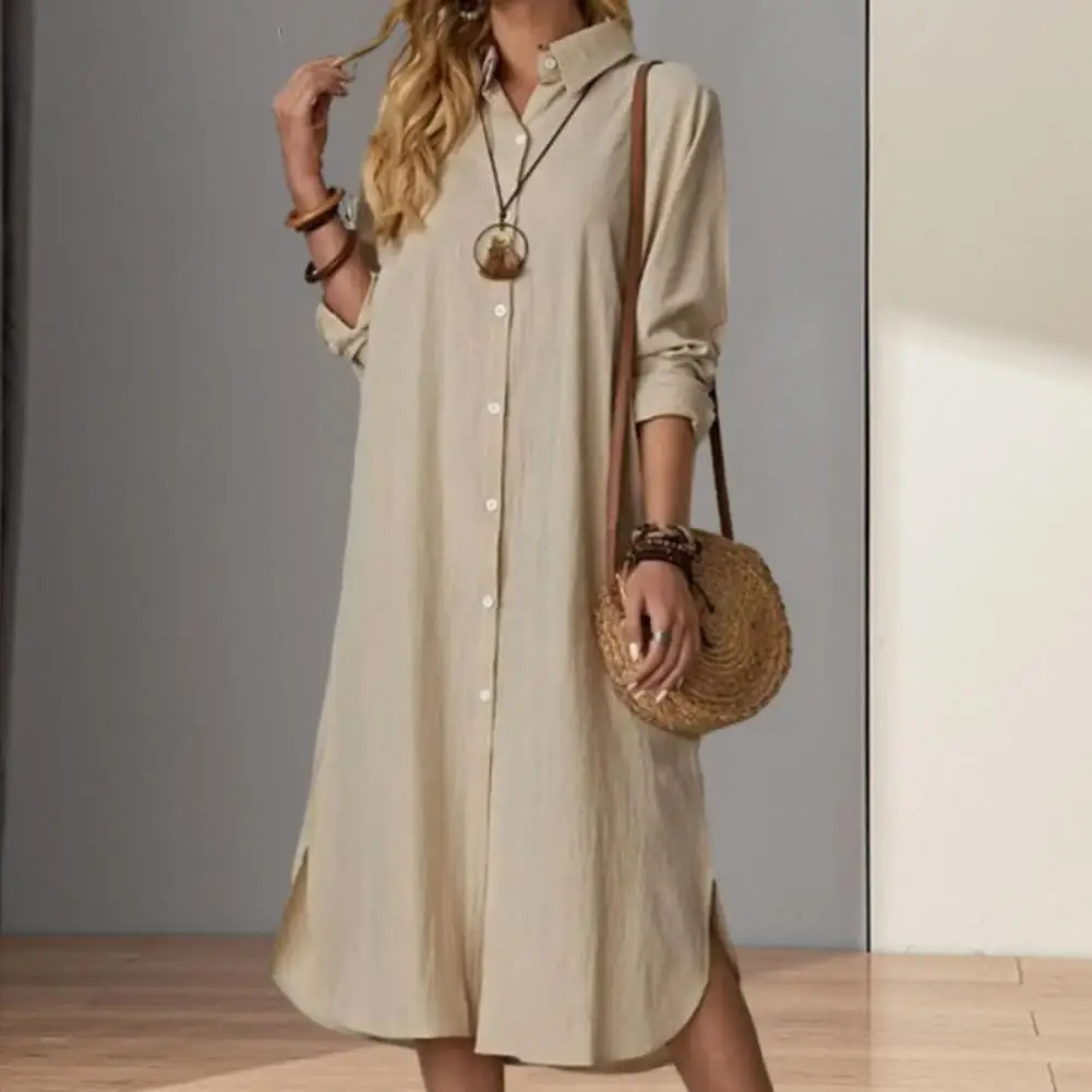 

casual dresses for women 2023 Long Shirt Dress Lapel Collar Long Sleeve Button Solid Elegant Loose Dress Summer Female Clothes