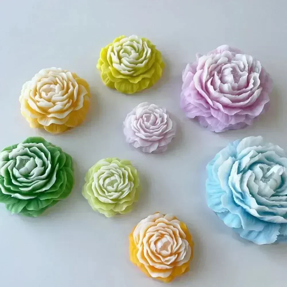 Silicone Mold 3D Peony Candle DIY Relief Flower Soap Resin Plaster Mould Home Decor Chocolate Cake Ice Baking Tool