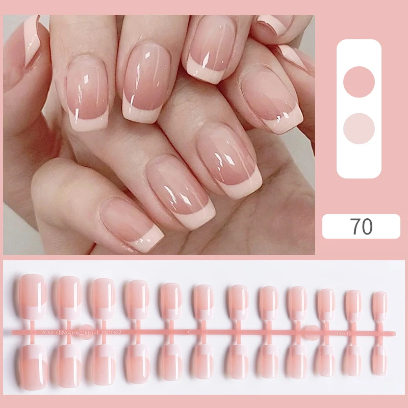 

24pcs/Bag Fake Nails Press on Short Reusable Tips Set French Artificial Pink Nude False Nail Tips Stick-on Nails Fingernails