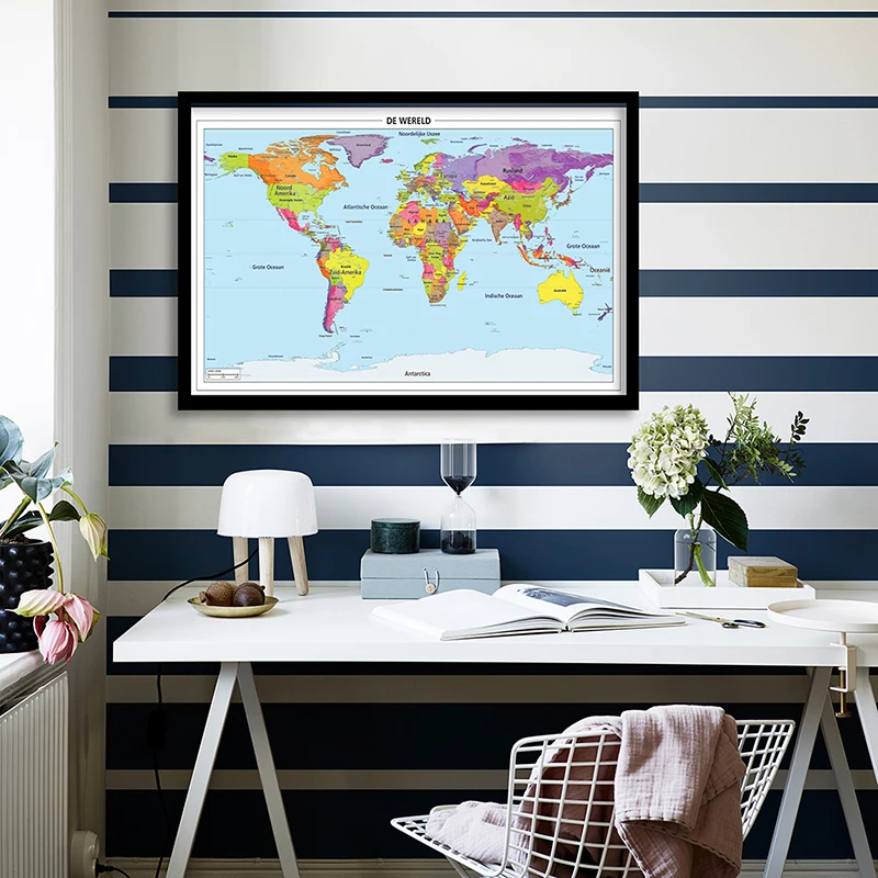 

59*42cm In Dutch The World Map Small Size Wall Poster Canvas Painting Living Room Home Decoration Travel School Supplies